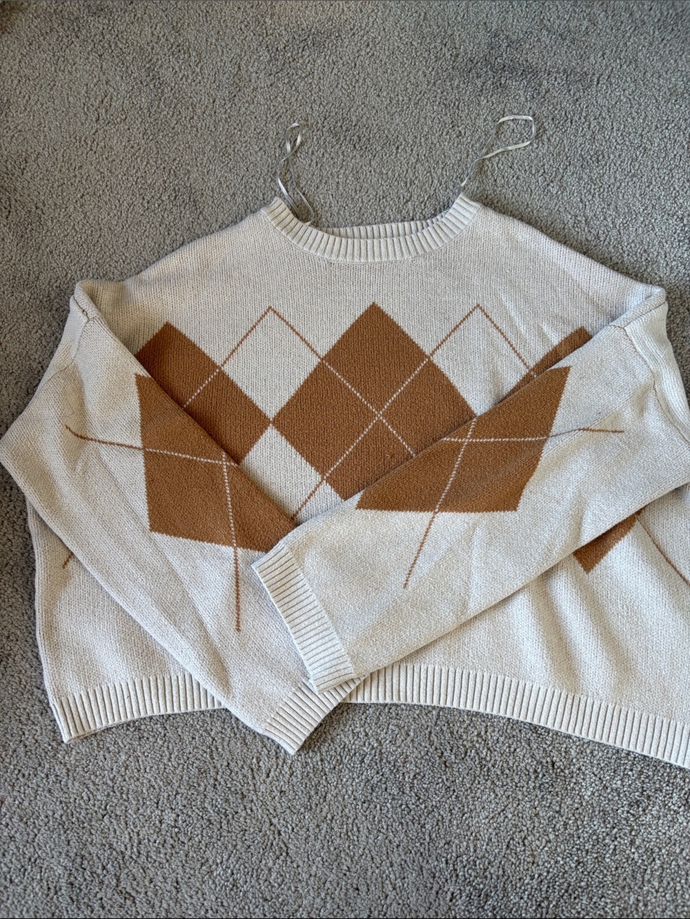 moon & madison Cream Sweater with Tan Argyle